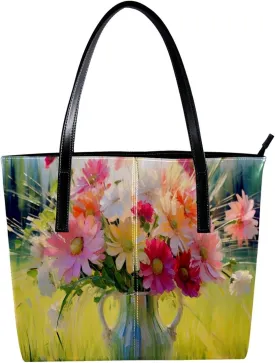 Purses for Women,Tote Bag Aesthetic,Women's Tote Handbags,Colorful Daisies in Spring Meadow
