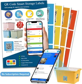 QR Code Labels for Storage, 72 Unique Smart qr Code Stickers for Storage Bins, Moving Containers &Office Organization, Inventory Organizer.No Annual Fee, Color QR Labels Stickers (2.5"x2.5")