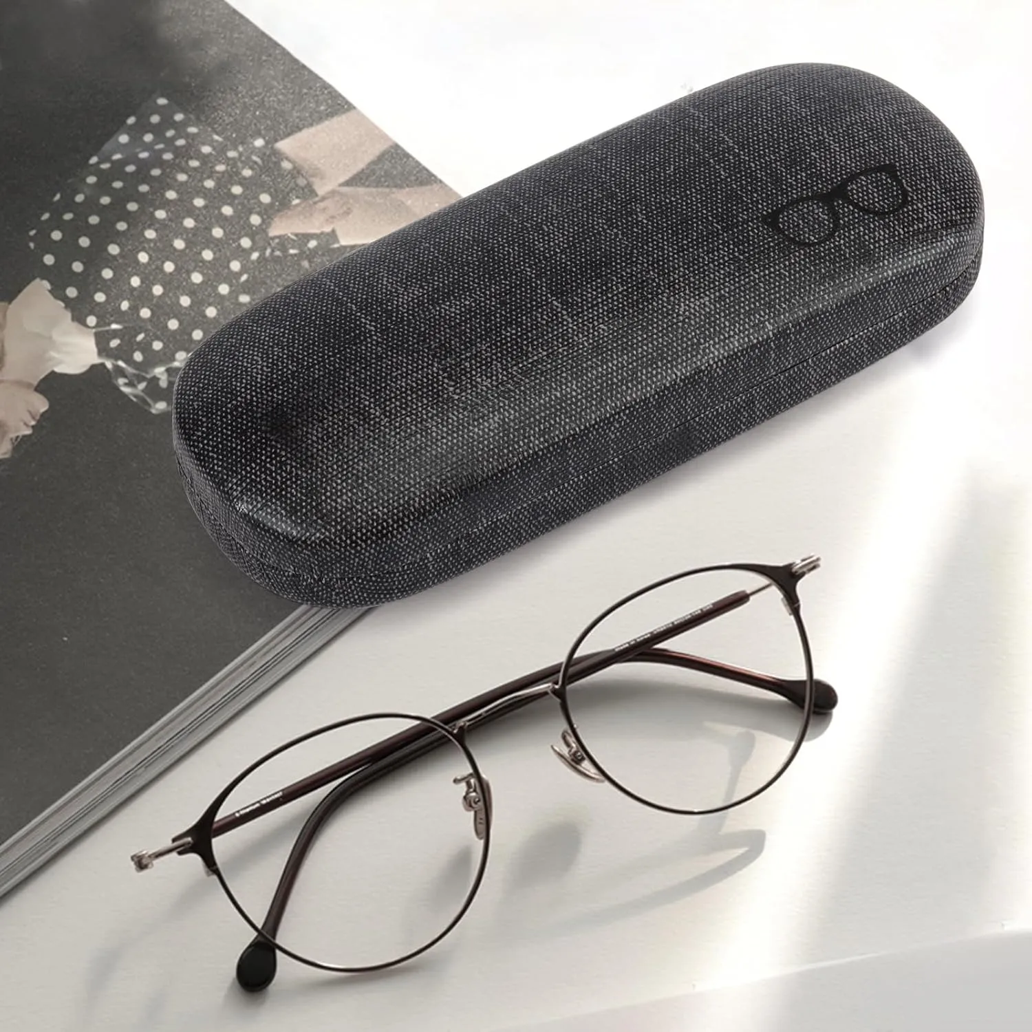 RayLove Hard Shell Glasses Case, PU leather Eyeglass Case Comes with a Pouch & Cleaning Cloth