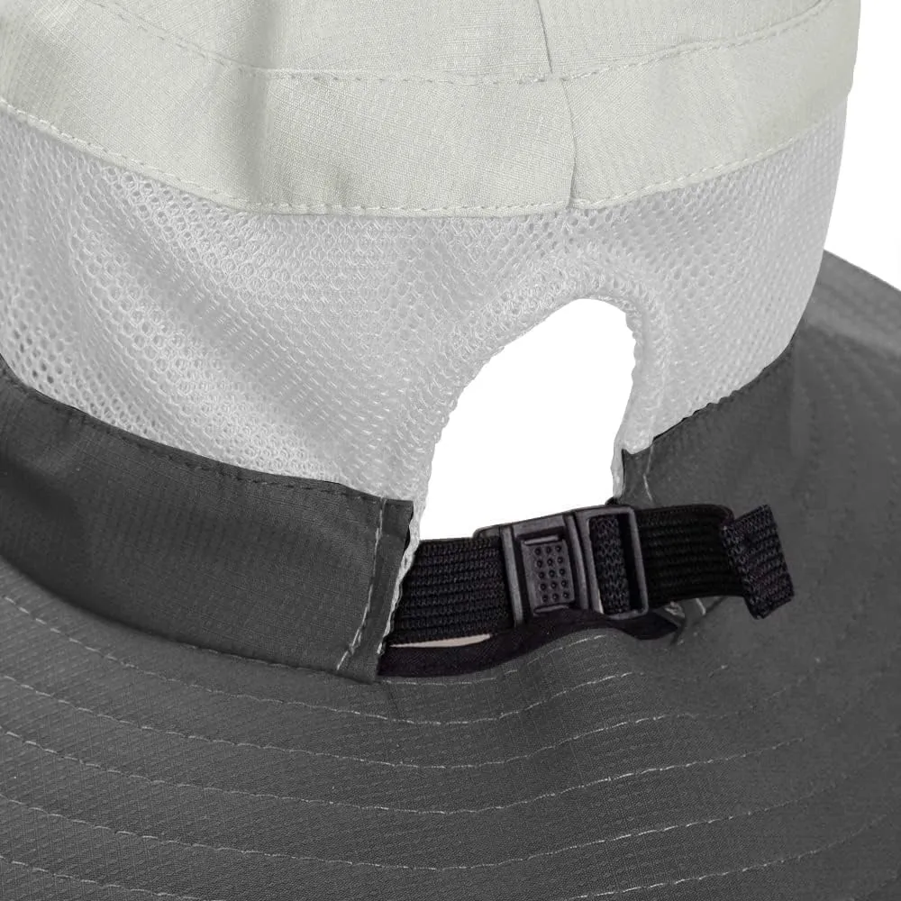 Rosoz Ponytail Sun Bucket Hats for Women UV Protection Foldable Mesh Wide Brim Hiking Beach Fishing Summer Safari