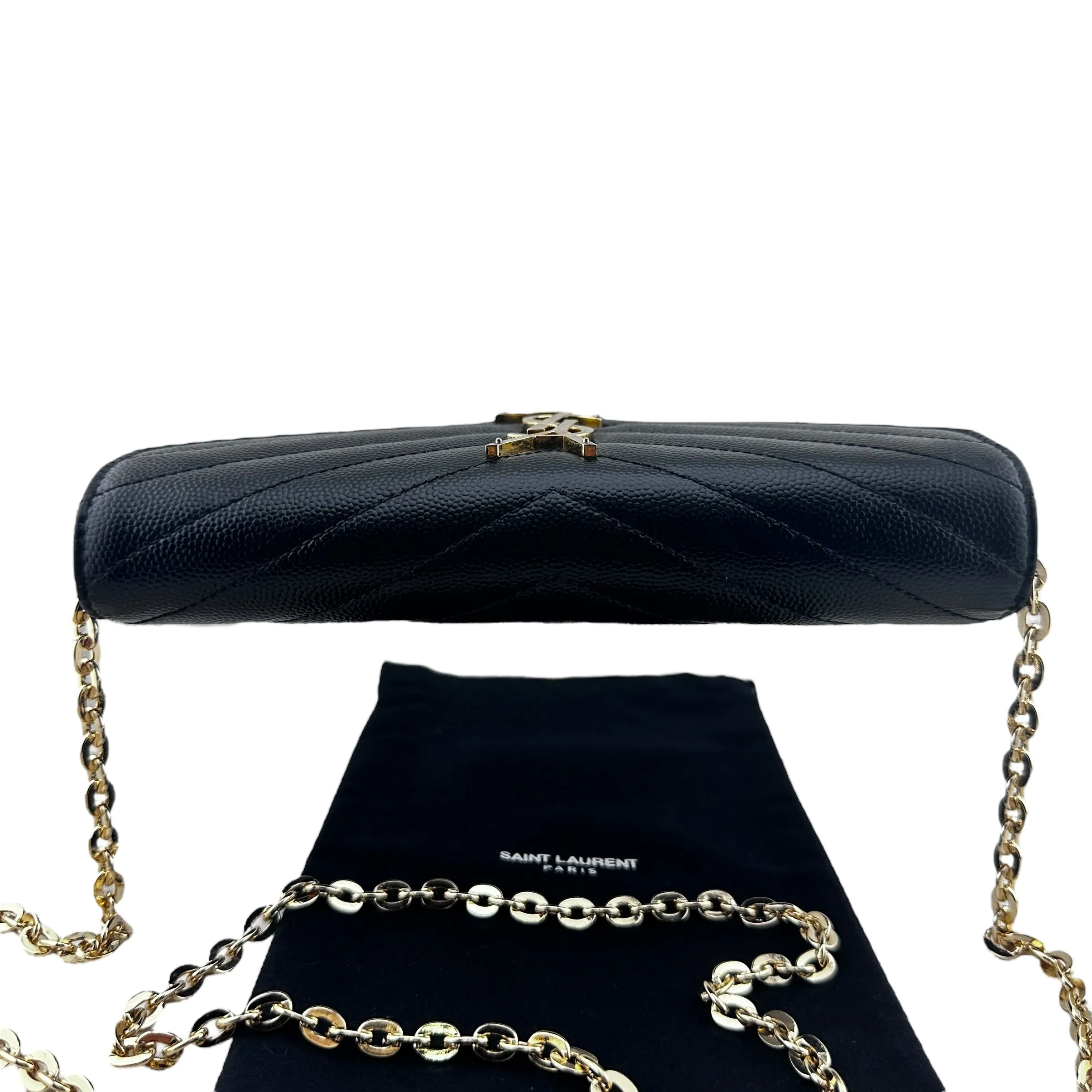 SAINT LAURENT Grain de Poudre Chevron Cassandra YSL Clutch with Unbranded Chain