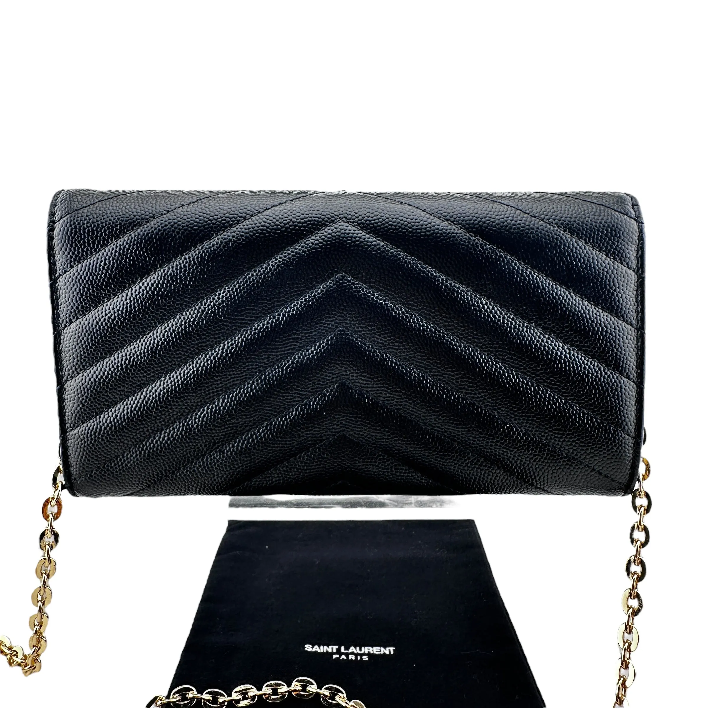 SAINT LAURENT Grain de Poudre Chevron Cassandra YSL Clutch with Unbranded Chain