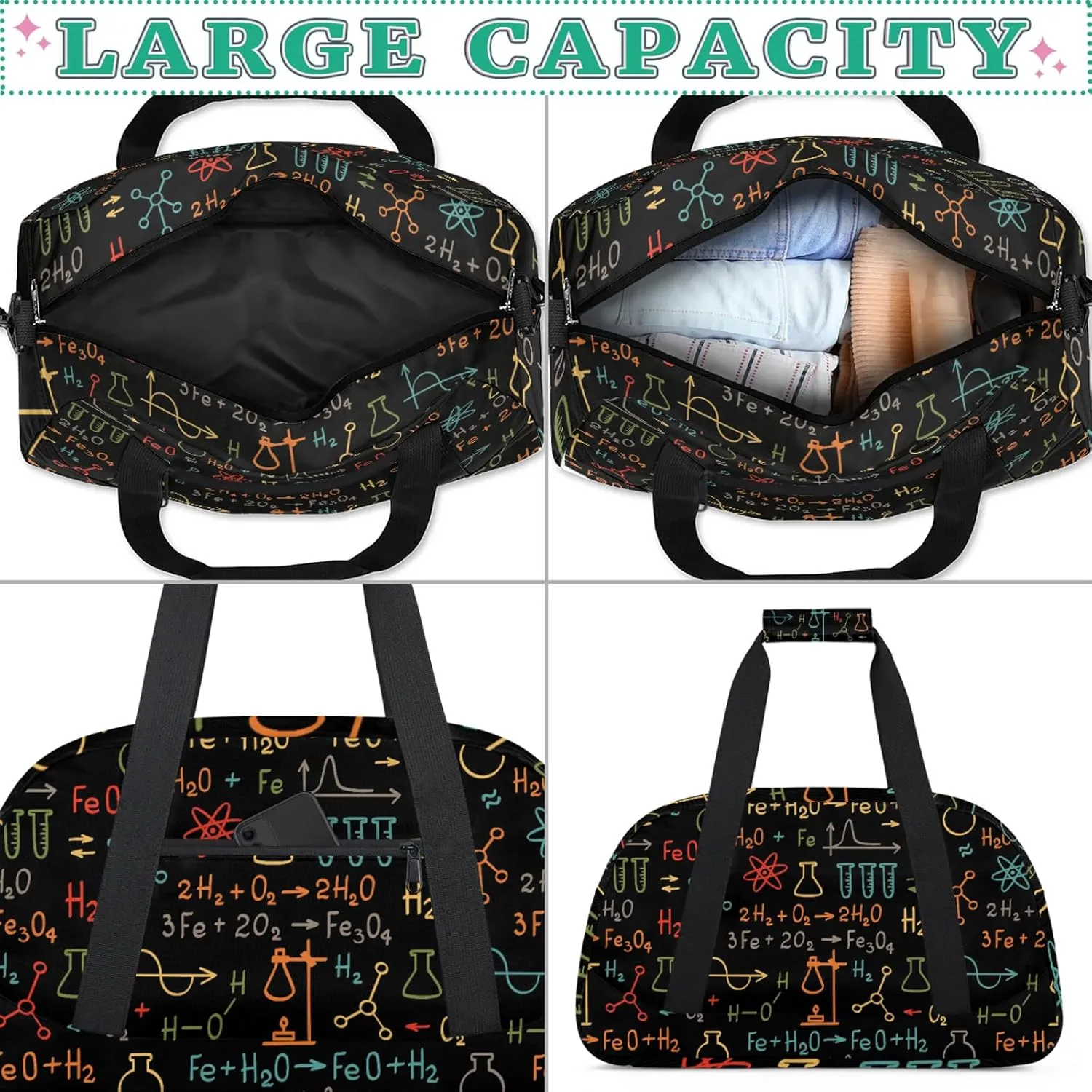 Science 18 inch Small Gym Bag for Women and Men, Lightweight Carry On Weekender Bag Mini Duffel Bag for Travel Sports Workout, Physics Math Chemistry Formula