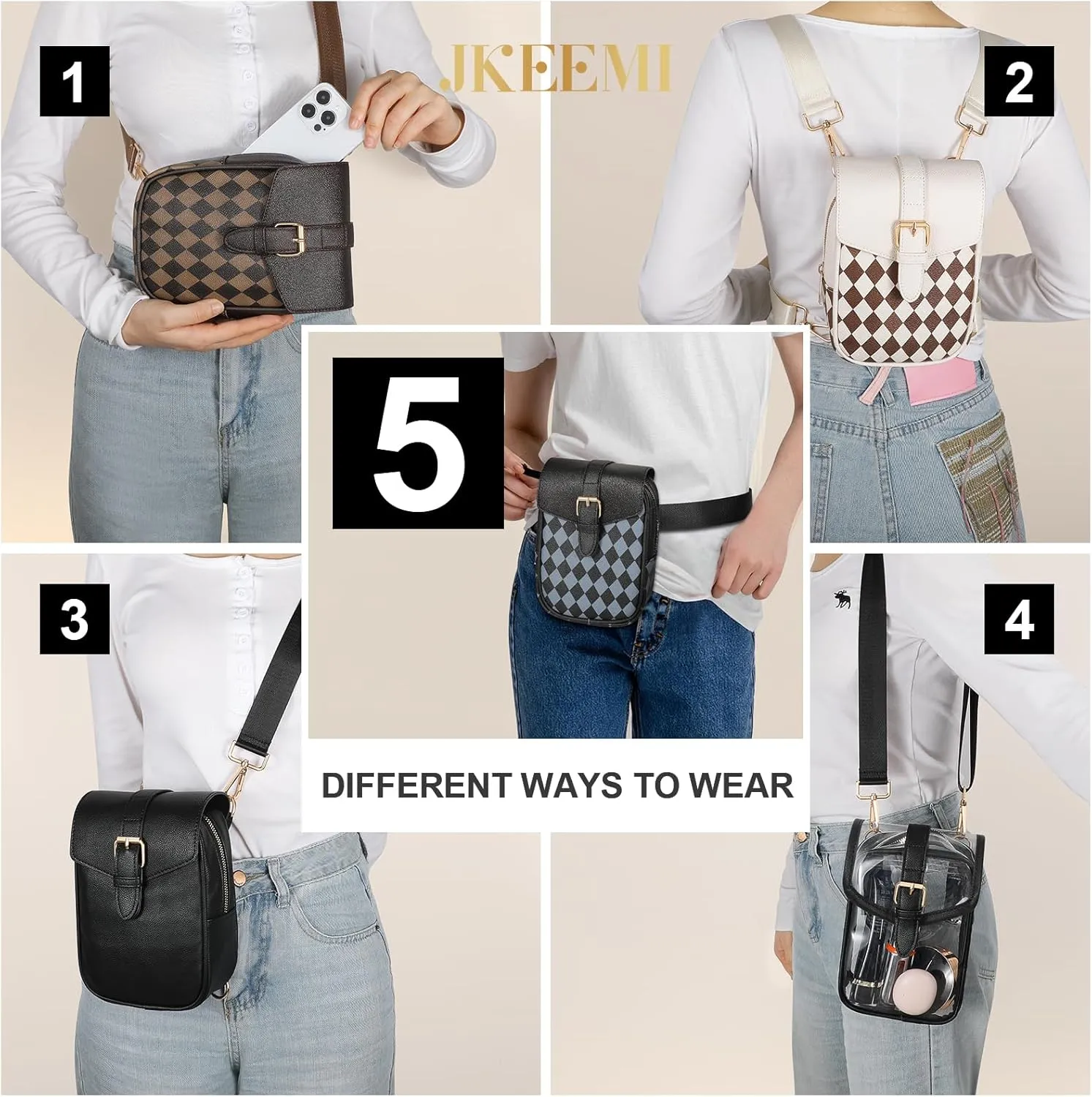 Small Cross Body Bags for Women 2024 Faux Leather 5 Position Wear Fanny Pack Brown Waist Belt Bag for Travel Daily Use