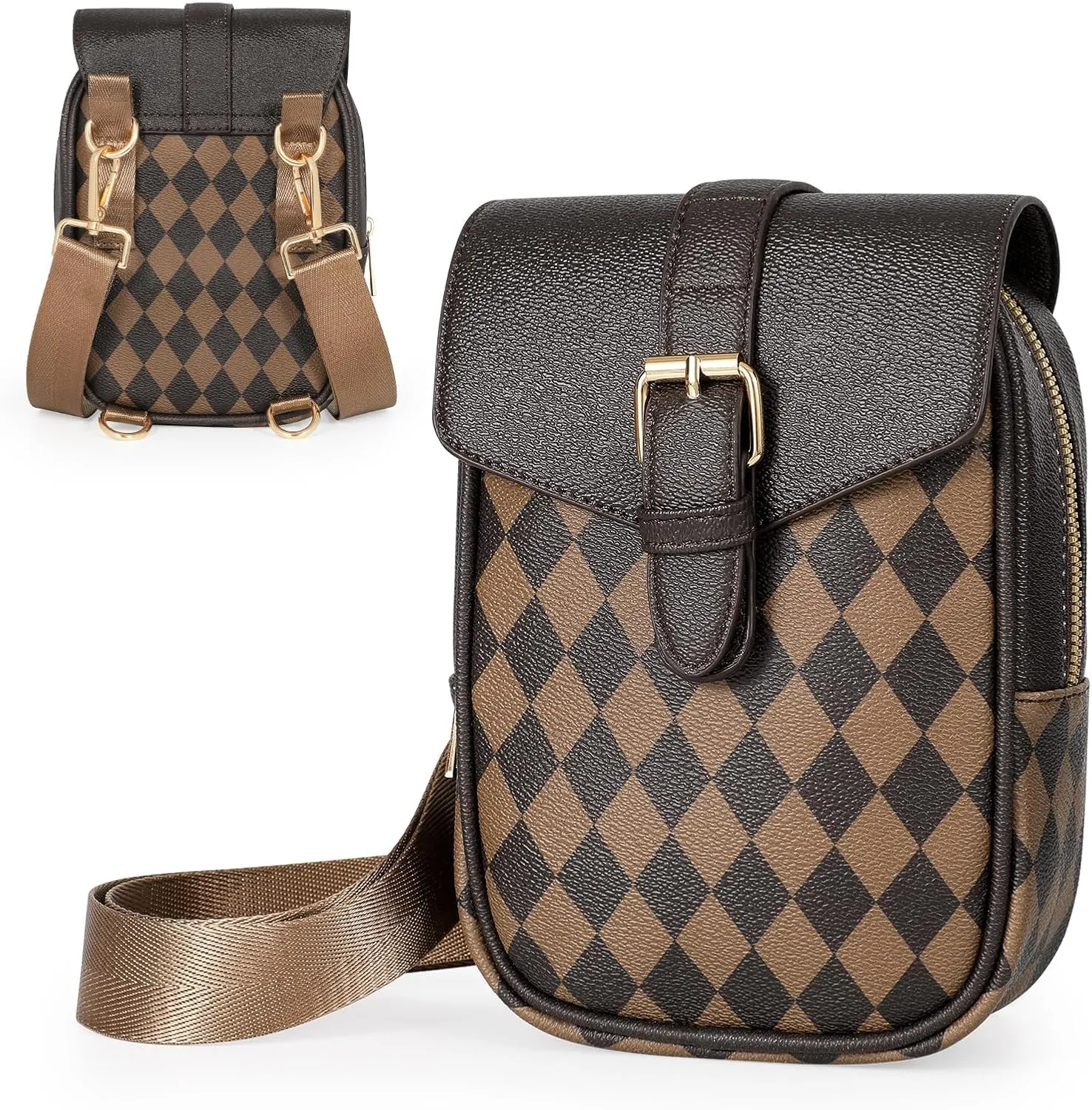 Small Cross Body Bags for Women 2024 Faux Leather 5 Position Wear Fanny Pack Brown Waist Belt Bag for Travel Daily Use