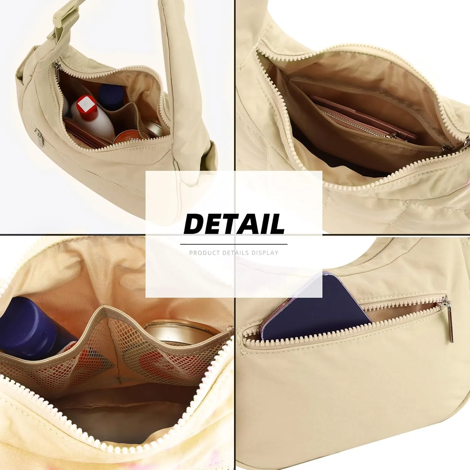 Small Puffer Crescent Underarm Shoulder Bag for Women, Nylon Quilted Purses Handbags with Adjustable Strap