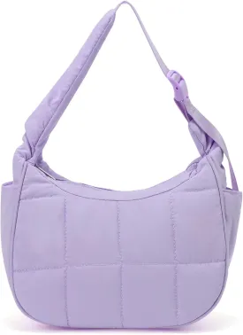 Small Puffer Crescent Underarm Shoulder Bag for Women, Nylon Quilted Purses Handbags with Adjustable Strap