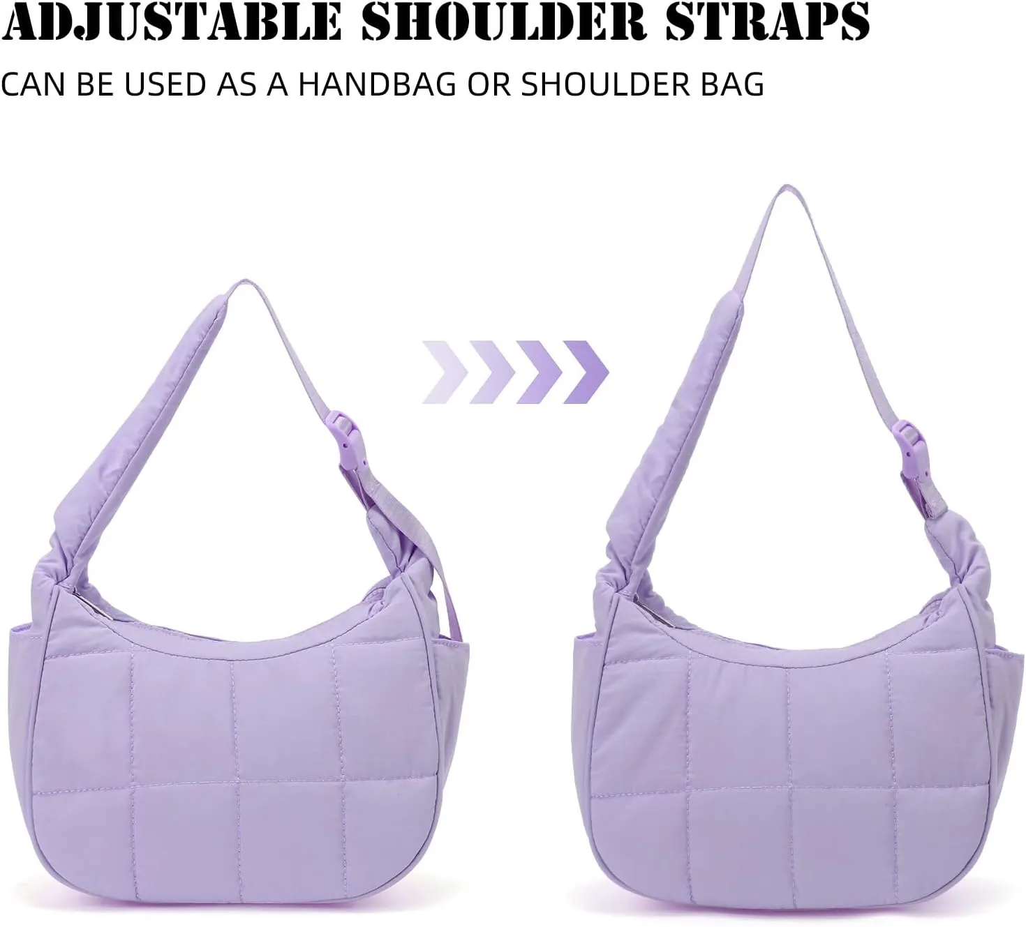 Small Puffer Crescent Underarm Shoulder Bag for Women, Nylon Quilted Purses Handbags with Adjustable Strap