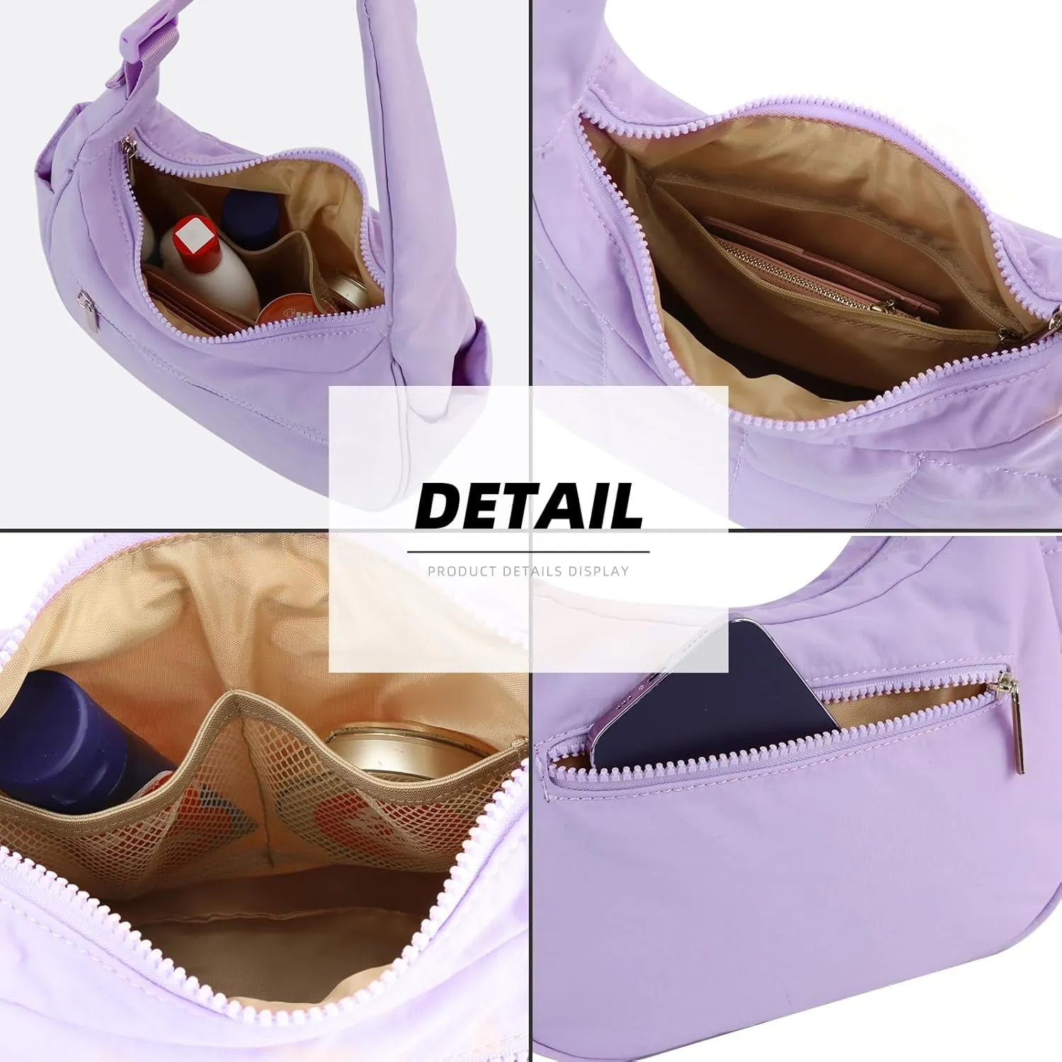 Small Puffer Crescent Underarm Shoulder Bag for Women, Nylon Quilted Purses Handbags with Adjustable Strap