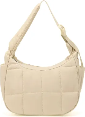 Small Puffer Crescent Underarm Shoulder Bag for Women, Nylon Quilted Purses Handbags with Adjustable Strap