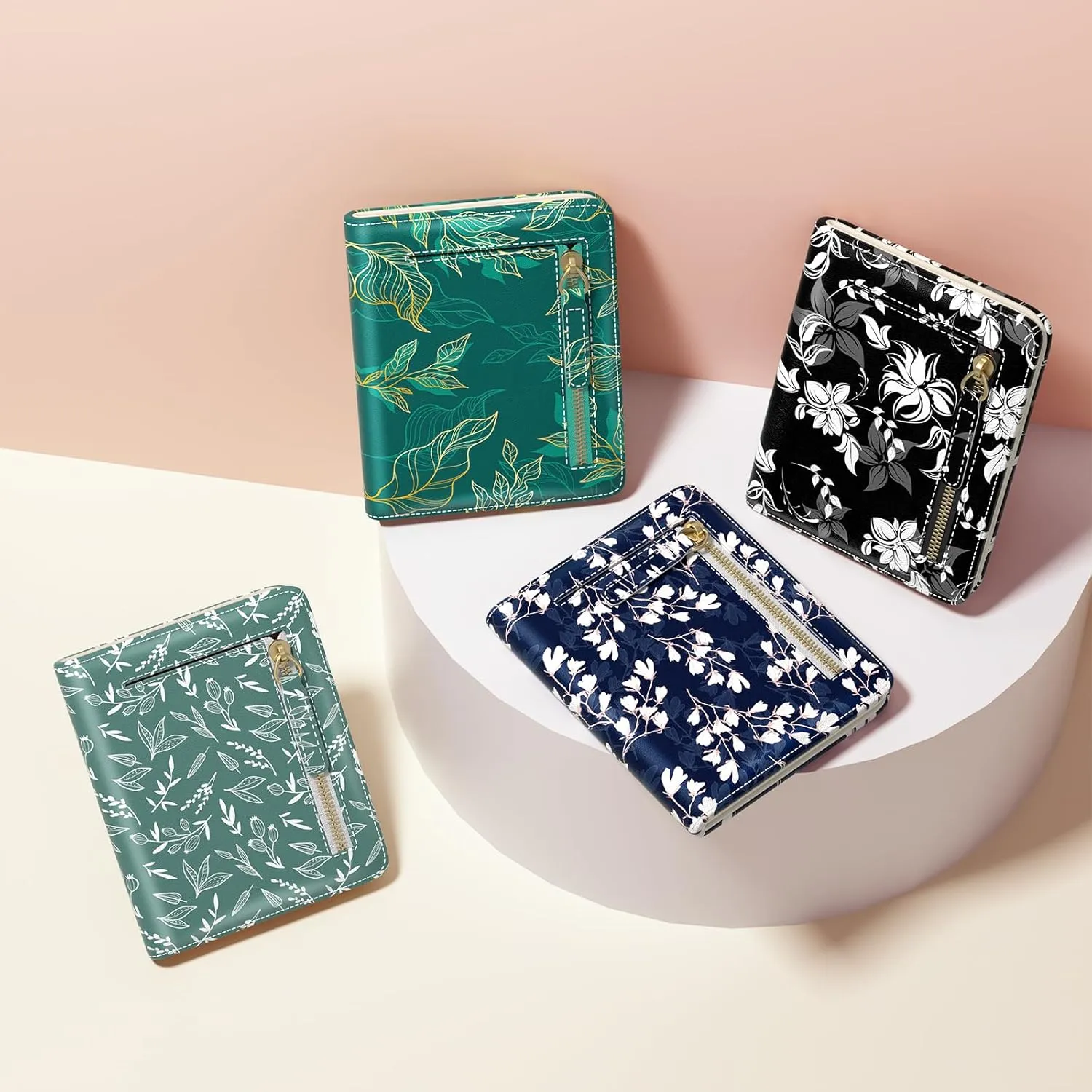 Small Wallet Women, Cute Flower Theme RFID Blocking Credit Card Holder for Women, Leather Billfold Slim Card Holder Wallets for Travel, Thin Bifold Pocket Mini Coin Purse with ID Window, Blue