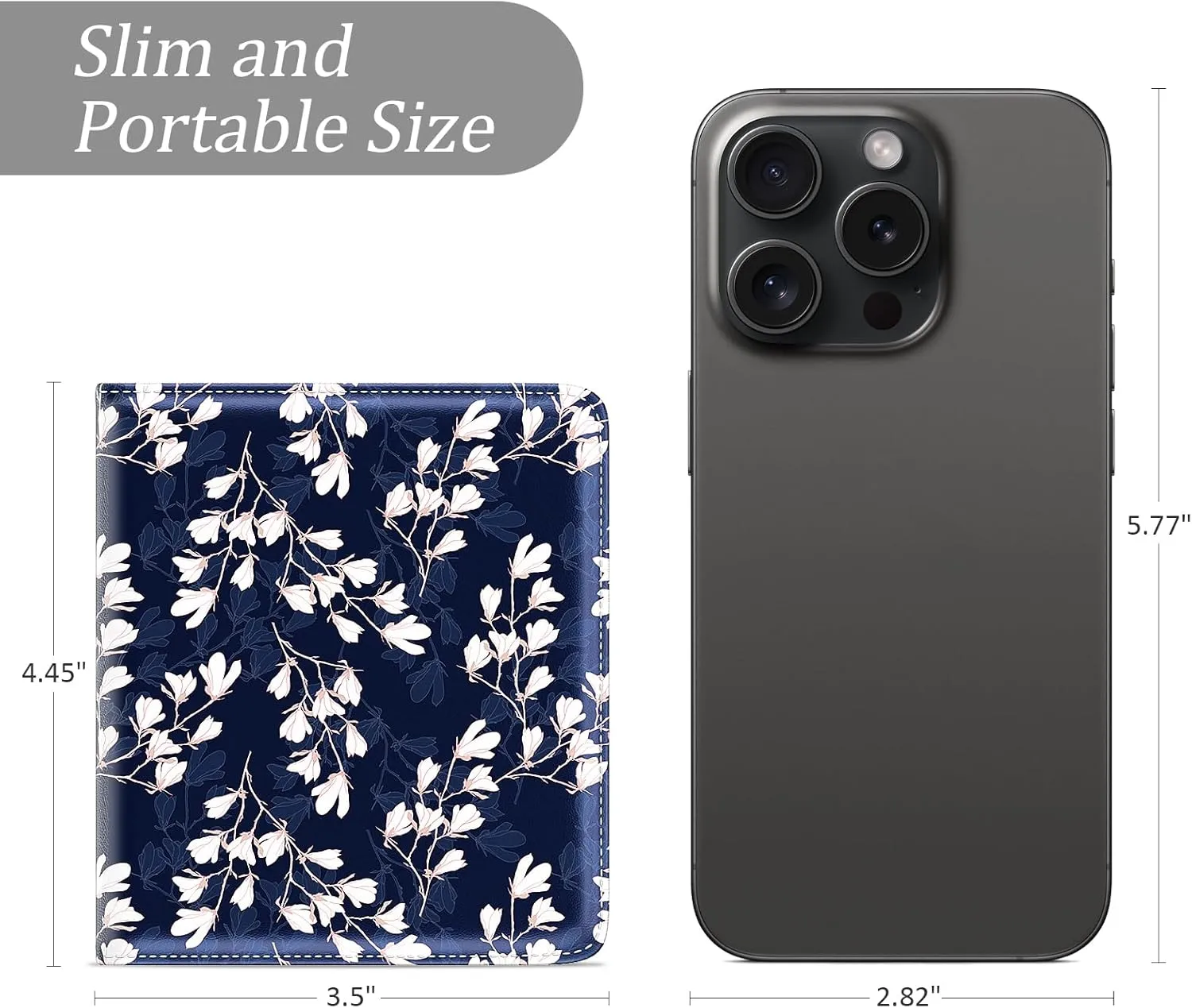 Small Wallet Women, Cute Flower Theme RFID Blocking Credit Card Holder for Women, Leather Billfold Slim Card Holder Wallets for Travel, Thin Bifold Pocket Mini Coin Purse with ID Window, Blue