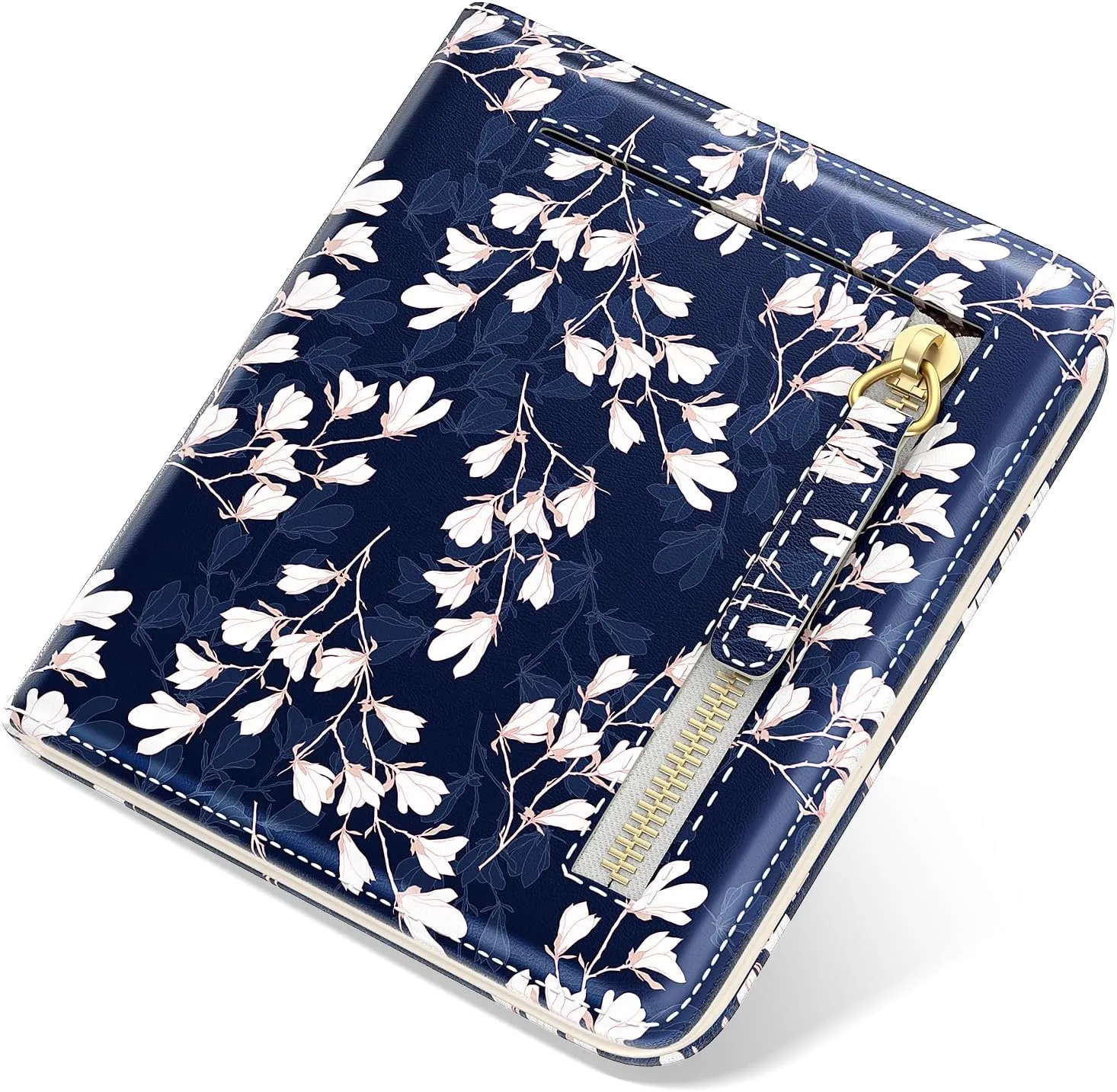 Small Wallet Women, Cute Flower Theme RFID Blocking Credit Card Holder for Women, Leather Billfold Slim Card Holder Wallets for Travel, Thin Bifold Pocket Mini Coin Purse with ID Window, Blue