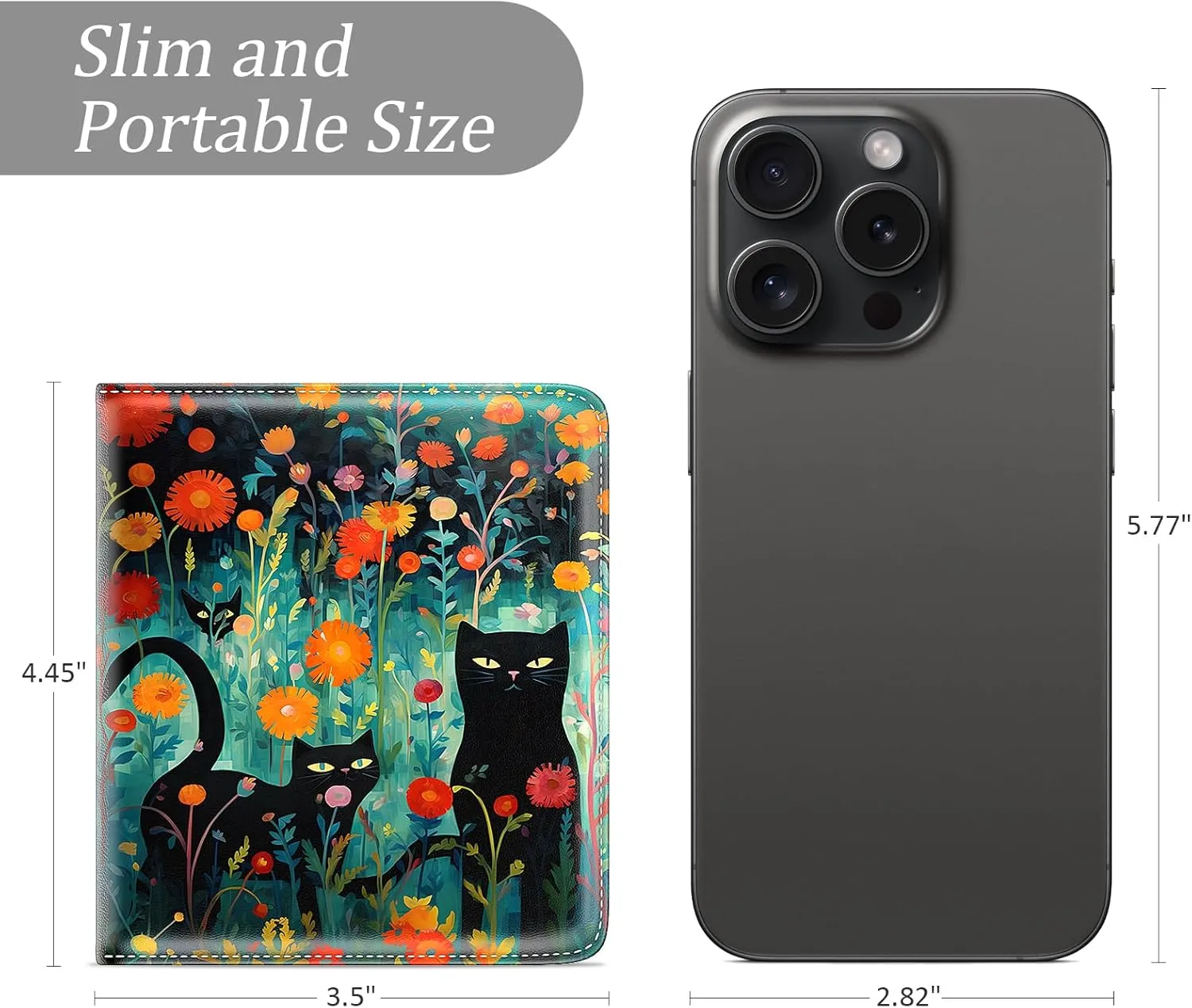 Small Wallet Women, Cute RFID Blocking Credit Card Holder for Women, Leather Billfold Slim Card Holder Wallets for Travel, Thin Bifold Pocket Mini Coin Purse with ID Window, Black Cat