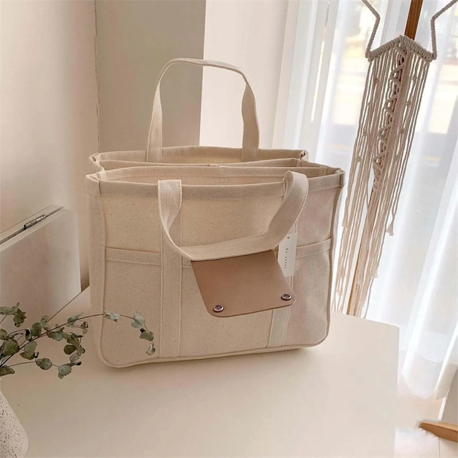Tote Bag for Women,Canvas Crossbody Tote Bag with Multi Pockets,Everything Trendy Shoulder Handbag