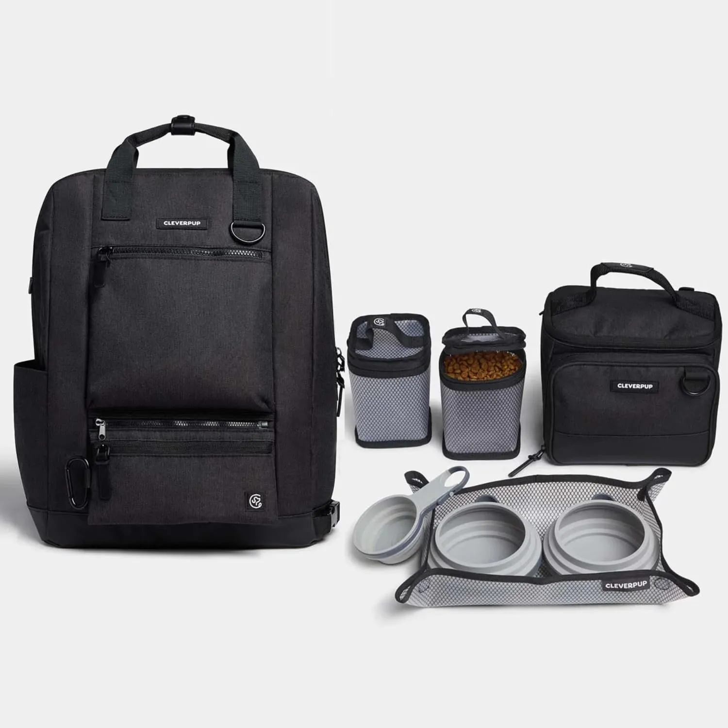 Ultimate Dog Travel Bundle Small 7-Piece Bistro Box Dog Food Travel Kit & Porter Dog Gear Backpack in Graphite