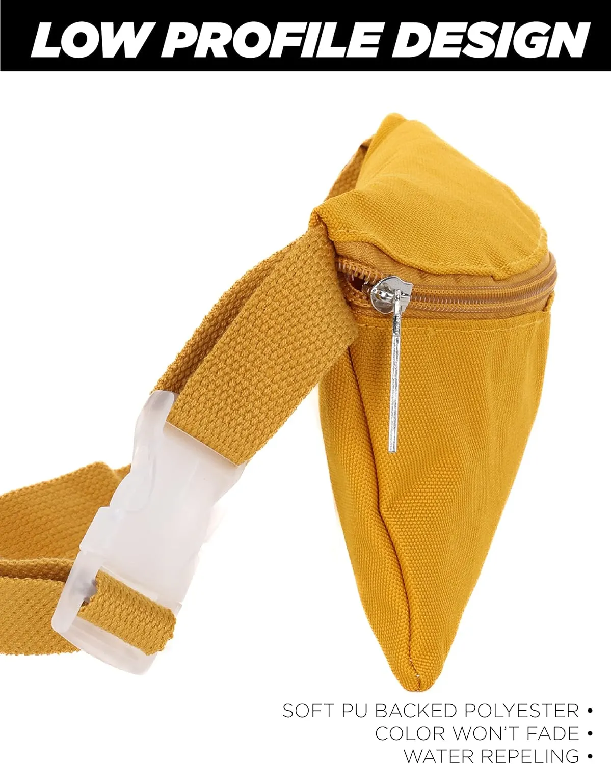 Ultra Slim Fanny Packs for Women  80s/90s Recycled RPET Bum Bag  Unisex Crossbody Waist Belt Bag for Travel, Festivals, Sports & Daily Use  Waist Belt Bag for Women | Mustard