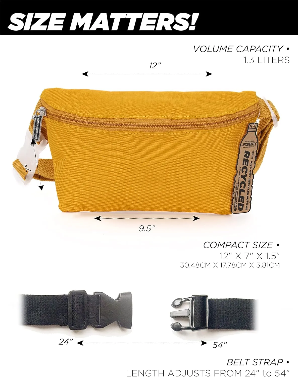 Ultra Slim Fanny Packs for Women  80s/90s Recycled RPET Bum Bag  Unisex Crossbody Waist Belt Bag for Travel, Festivals, Sports & Daily Use  Waist Belt Bag for Women | Mustard