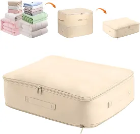Ultra Space Saving Self Compression Organizer,New Heavy Duty Moving Bags,Clothing Storage Bags with Zipper for Comforters,Blankets,Bedding,Clothes(Khaki,L-54 * 42 * 30cm)