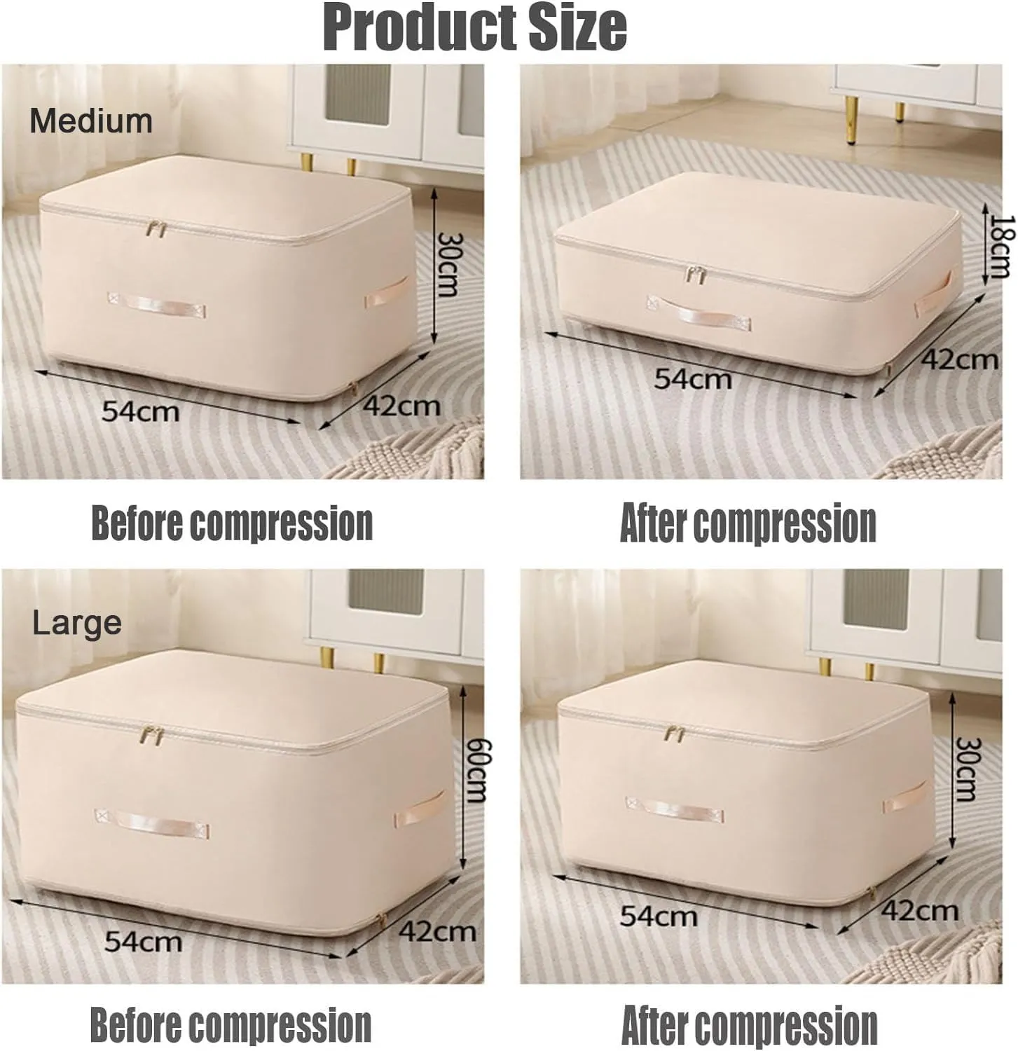 Ultra Space Saving Self Compression Organizer,New Heavy Duty Moving Bags,Clothing Storage Bags with Zipper for Comforters,Blankets,Bedding,Clothes(Khaki,L-54 * 42 * 30cm)