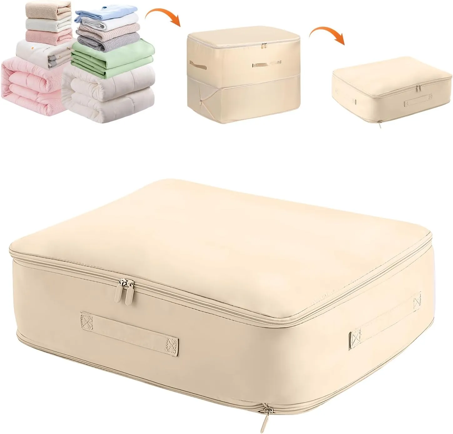 Ultra Space Saving Self Compression Organizer,New Heavy Duty Moving Bags,Clothing Storage Bags with Zipper for Comforters,Blankets,Bedding,Clothes(Khaki,L-54 * 42 * 30cm)