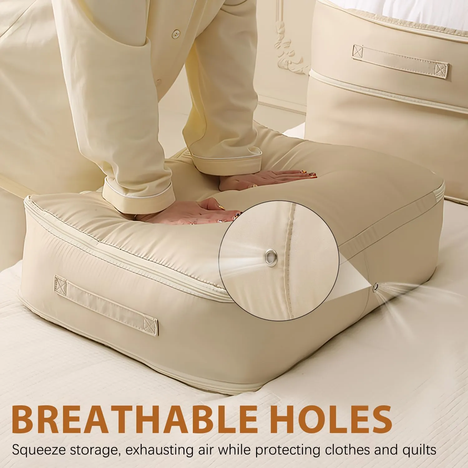 Ultra Space Saving Self Compression Organizer,New Heavy Duty Moving Bags,Clothing Storage Bags with Zipper for Comforters,Blankets,Bedding,Clothes(Khaki,L-54 * 42 * 30cm)