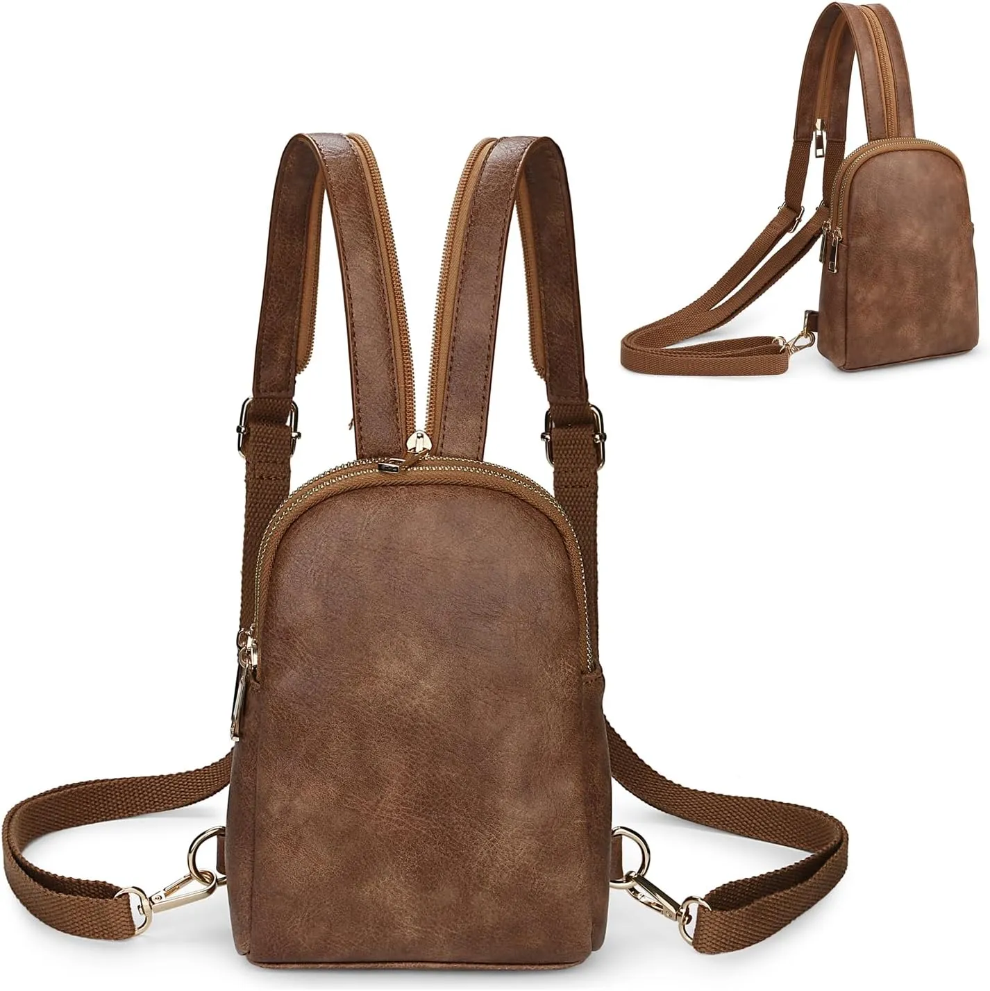 Uromee Sling Bag for Women Crossbody Purse Vegan Leather Fashion Fanny Pack Chest Bag Convertible Small Backpack