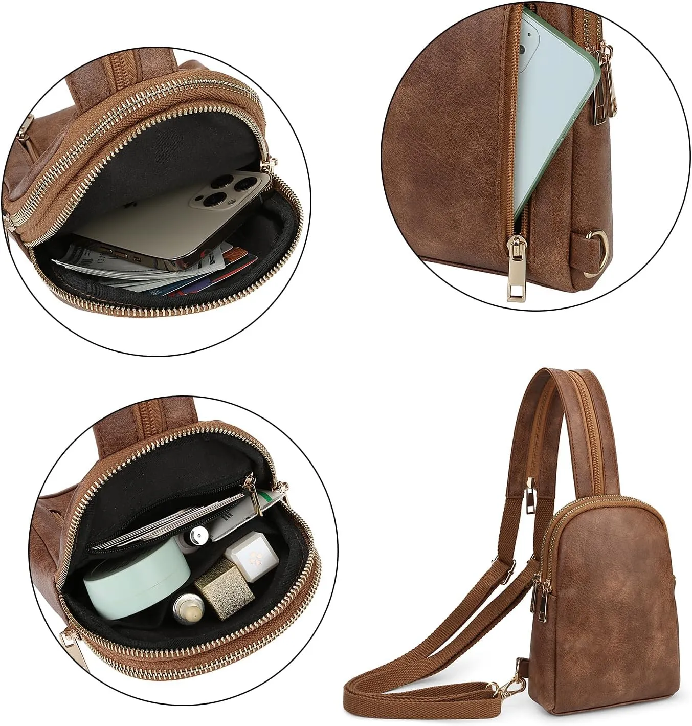 Uromee Sling Bag for Women Crossbody Purse Vegan Leather Fashion Fanny Pack Chest Bag Convertible Small Backpack