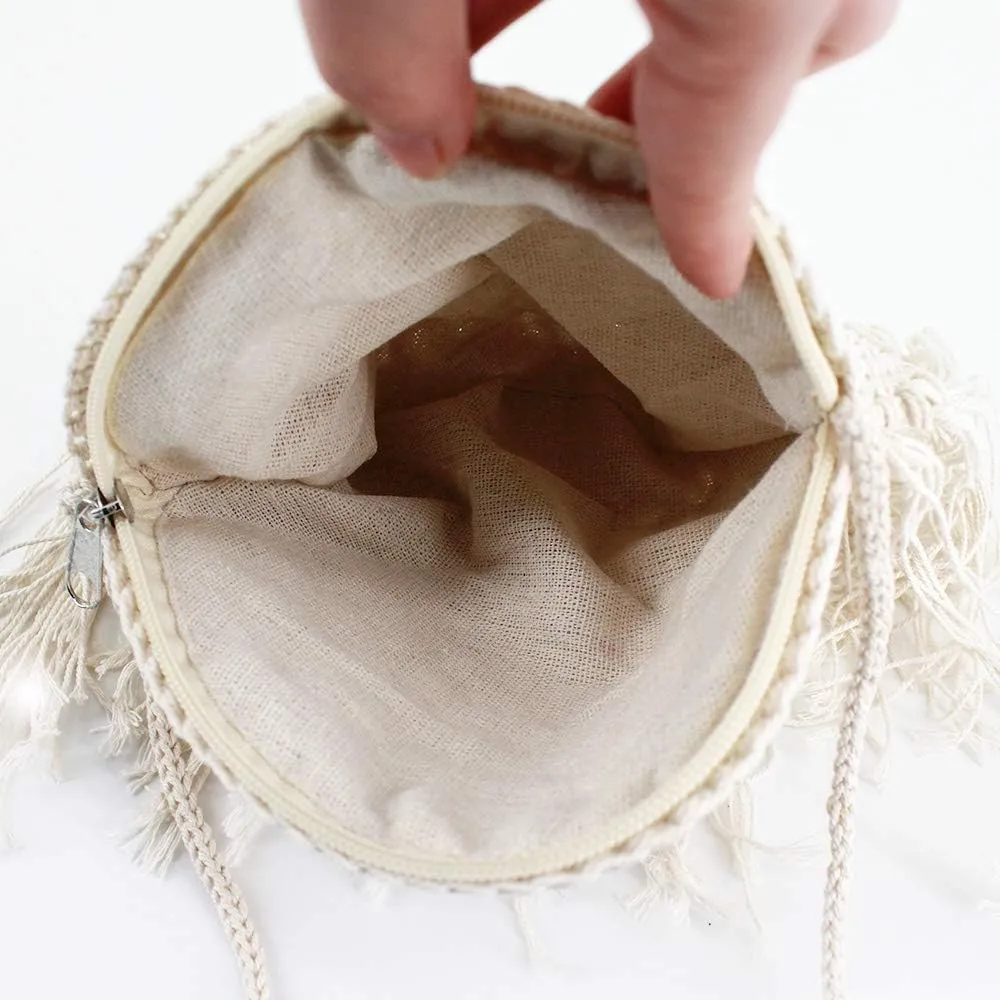 Van Caro Handwoven Cotton Straw Shoulder Bag Crochet Tassel Beach Bohemian Purse for Women